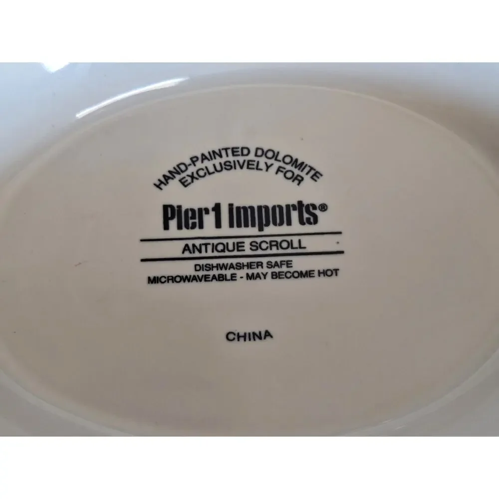 Pier 1 Imports Antique Scroll Oval Covered Vegetable Serving Dish Dolomite 10.25